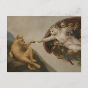 Carte Postale La Création d'Adam Chats Parodie d'Art de la Renai