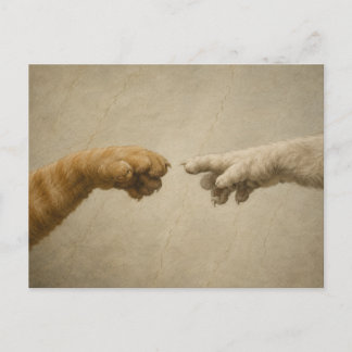 Carte Postale La Création d'Adam Chats Parodie d'Art Renaissance