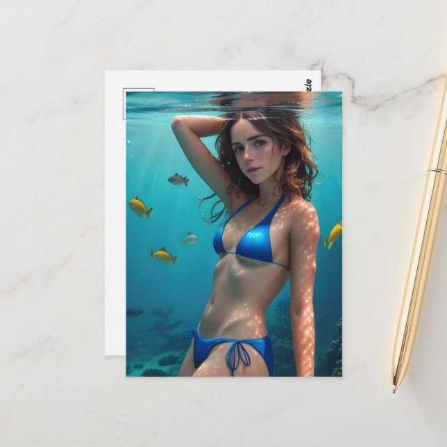 Carte Postale La Dame au Bikini Bleu (Devant/Arrière en situation)
