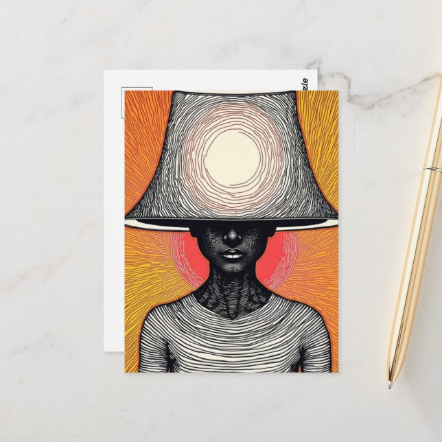 Carte Postale La Dame au Chapeau Abat-Jour (Devant/Arrière en situation)
