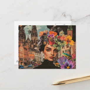 Carte Postale La Dame dans un Collage de Fleurs de Grenouilles d