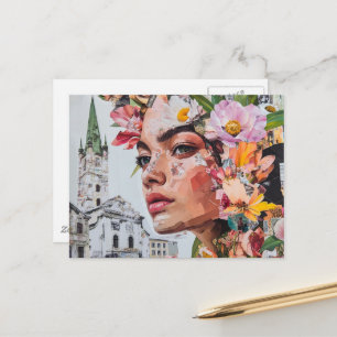 Carte Postale La Dame dans un Collage de Fleurs de Grenouilles d