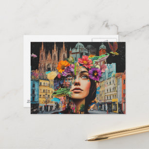 Carte Postale La Dame dans un Collage de Fleurs de Ville Grenoui