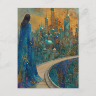 Carte Postale La dame de la ville habillée de bleu élégant