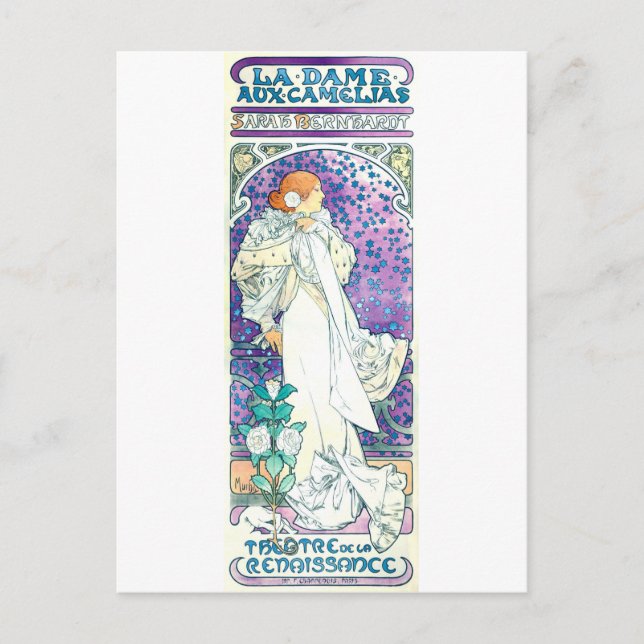Carte Postale La Dame des Camelias, Alphonse Mucha (Devant)