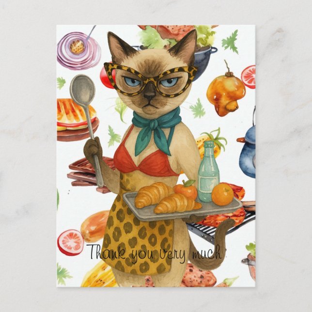 Carte Postale La dame du déjeuner sert de la nourriture (Devant)