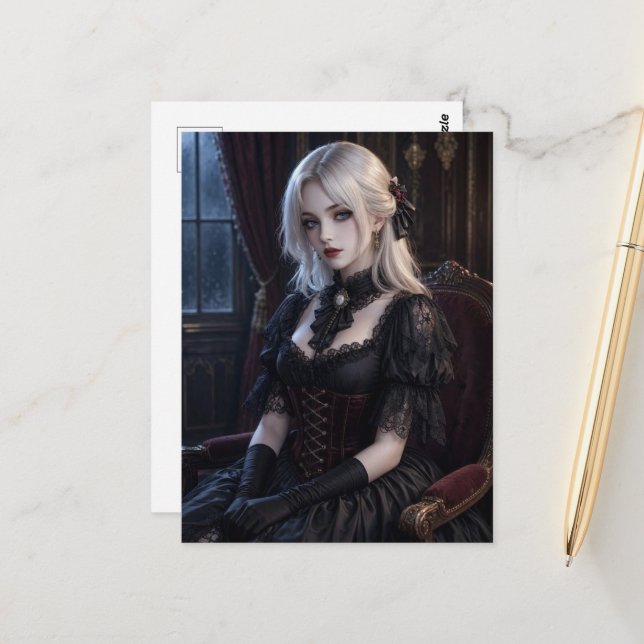 Carte Postale La Dame Vampire Blonde (Devant/Arrière en situation)