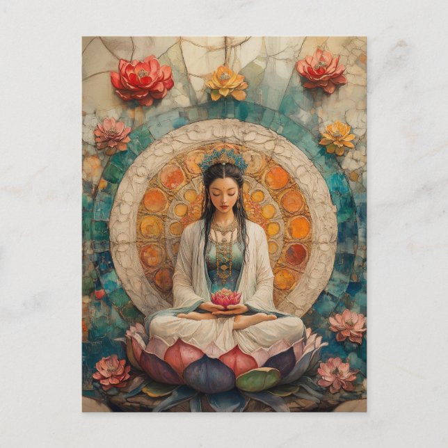 Carte Postale La déesse bouddhiste Quan Yin Portrait Peinture Ar (Devant)
