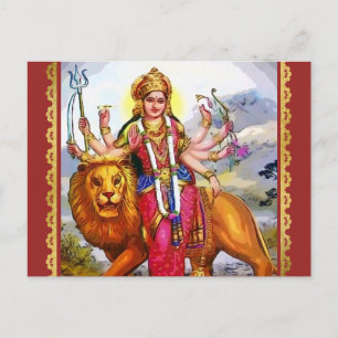 Carte Postale La déesse Durga avec la peinture de lion