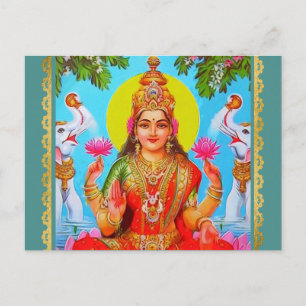 Carte Postale La déesse Lakshmi Eléphants blancs Diwali Peinture