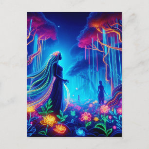 Carte Postale La déesse Neon Forêt de Lumière Imaginaire conte d