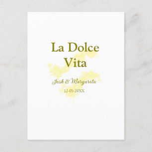 Carte Postale La Dolce Vita jaune mariage couple Nom date glit
