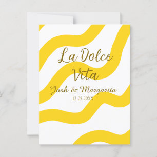 Carte Postale La Dolce Vita jaune mariage couple Nom date glit