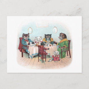 Carte Postale La famille Cat s'assoit au petit-déjeuner