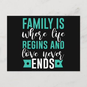 Carte Postale La famille est là où la vie commence et l'amour ne