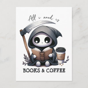 Carte Postale La Faucheuse aquarelle amoureuse de livres