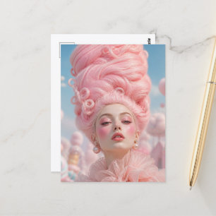 Carte Postale La femme aux cheveux de barbe à papa rose