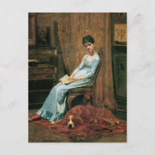 Carte Postale La femme de l'artiste et son chien de couture