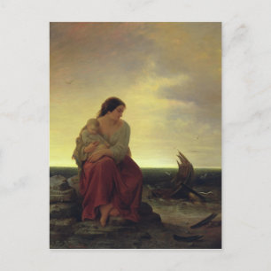 Carte Postale La femme de pêcheur en deuil sur la plage