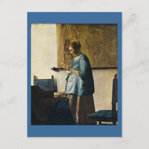 Carte Postale La femme de Vermeer en bleu Lire une lettre ca.166
