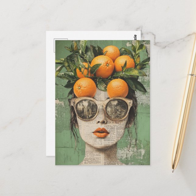 Carte Postale La Femme et le Collage d'Oranges (Devant/Arrière en situation)