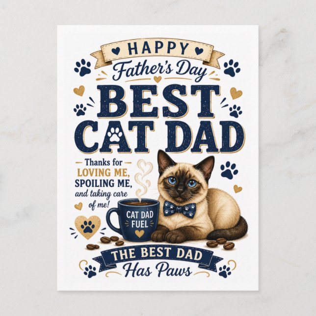 Carte Postale La fête des pères pour papa chat (Devant)