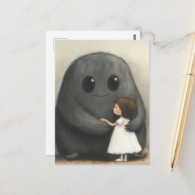 Carte Postale La fille adorable et son ami monstre (Devant/Arrière en situation)