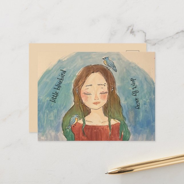 Carte Postale La Fille Des Merles Bleus Ne S'envole Pas (Devant/Arrière en situation)
