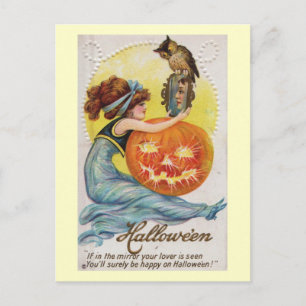 Carte Postale La fille et le miroir Halloween Vintage