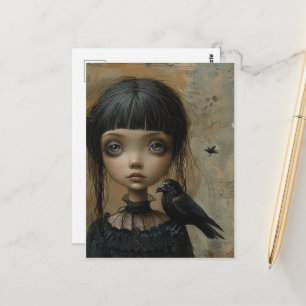 Carte Postale La fille gothique avec un oiseau noir