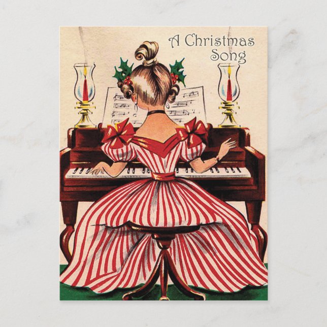 Carte Postale La fille joue la chanson de Noël sur le piano, vin (Devant)