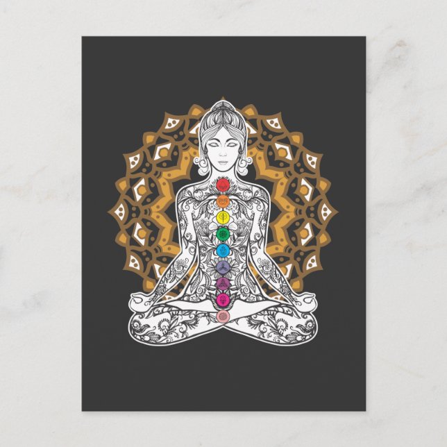 Carte Postale La fille tatouée spirituelle Yoga Chakra méditant (Devant)