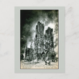 Carte Postale La France, la cathédrale de Reims en feu