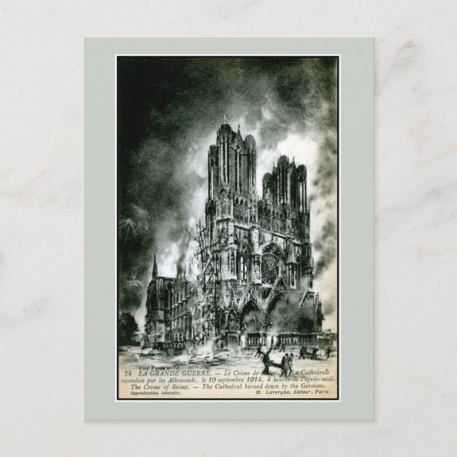 Carte Postale La France, la cathédrale de Reims en feu (Devant)