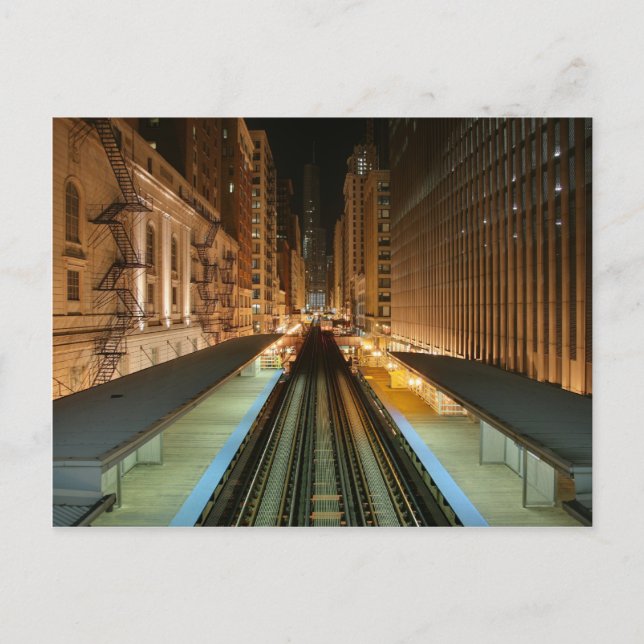 Carte Postale La gare de Chicago 'L' de nuit (Devant)