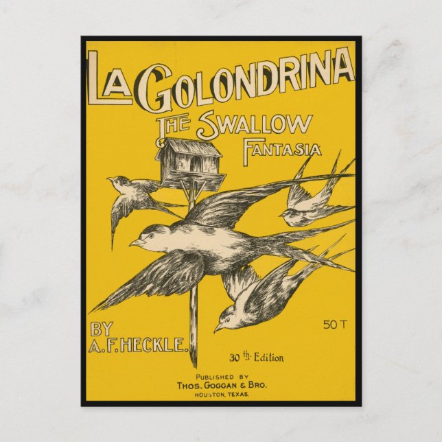 Carte Postale La Golondrina Swallow Fantasia - Musique Vintage (Devant)