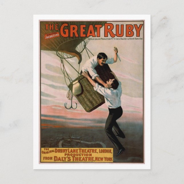 Carte Postale "La grande" affiche vintage rouge de théâtre (Devant)