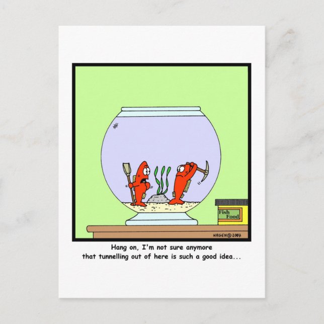Carte Postale La grande évasion : Caricature de poisson rouge (Devant)