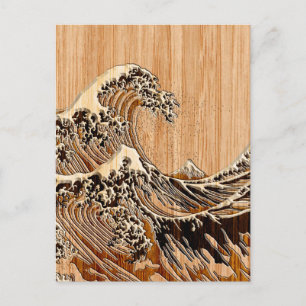 Carte Postale La Grande Vague Hokusai Style Bamboo Bois