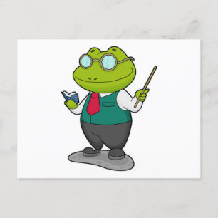 Carte Postale La grenouille comme enseignant avec livre