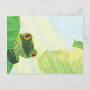 Carte Postale La grenouille verte aux gros yeux derrière le pavé