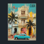 Carte Postale La Havane Cuba Voyage médiatique mixte<br><div class="desc">N'importe qui aimerait recevoir cette carte postale de voyage cubaine avec une illustration médiatique mixte de La Havane,  Cuba !</div>