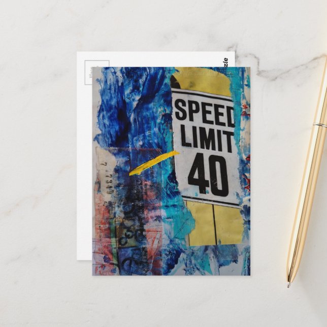 Carte Postale La limite de vitesse est de 40 collage multimédia (Devant/Arrière en situation)