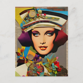Carte Postale La magnifique dame rétro en collage