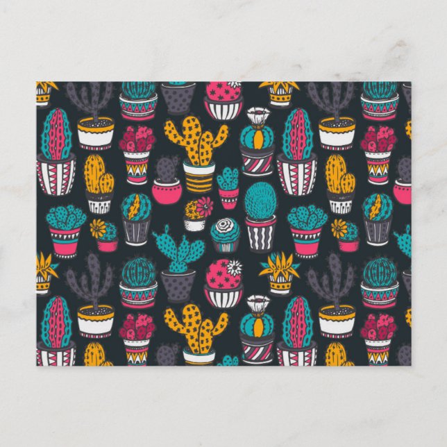 Carte Postale La Main Drawn Cactus dans Sketch Style Pattern (Devant)
