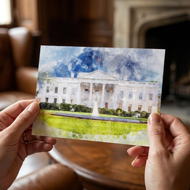 Carte Postale La Maison Blanche à Washington DC Aquarelle (The White House in Washington DC Watercolor. Postcard)