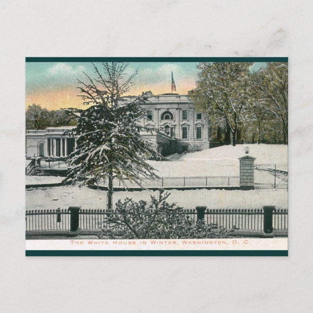 Carte Postale La Maison Blanche en hiver, Washington DC Vintage (Devant)