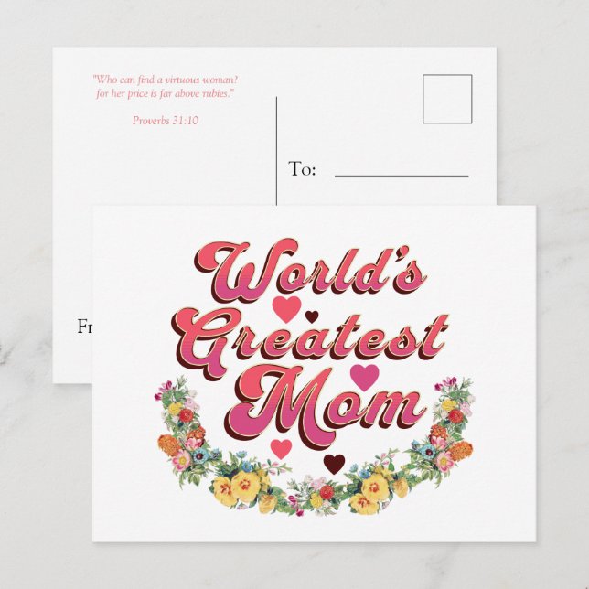 Carte Postale La maman la plus grande du monde de fleurs (Devant / Derrière)