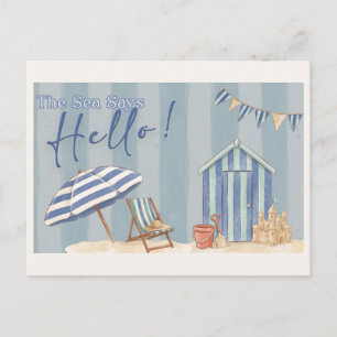 Carte Postale La mer dit bonjour Douce aquarelle de plage côtièr