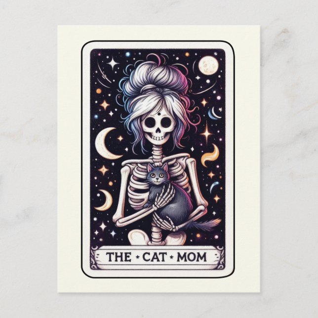 Carte Postale La Mère de Chat Tarot Art Sorcière Squelette (Devant)